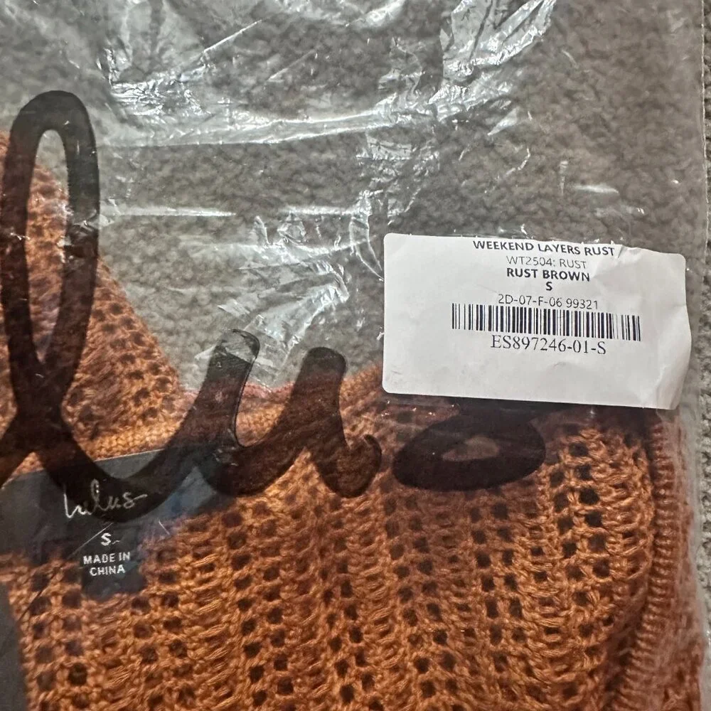 Lulus Weekend Layers Rust Brown Loose Crochet Knit Sweater Top Size S - Picture 6 of 7